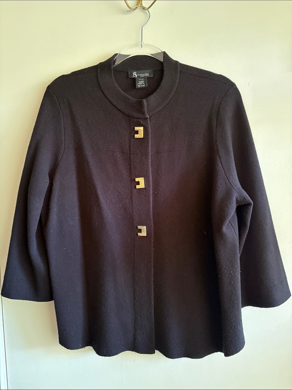 Charter Club Black Wool-Blend Women's Cardigan with Gold Accent Buttons